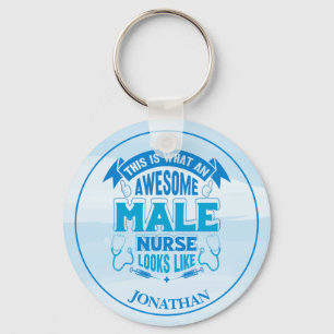 Personalised Funny Male Nurse Blue Keychain