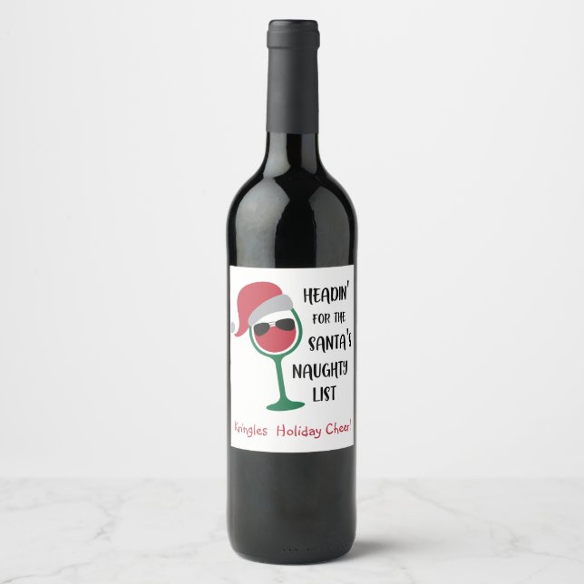 Personalised, Funny,  "Naughty List" Christmas Wine Label (Front)