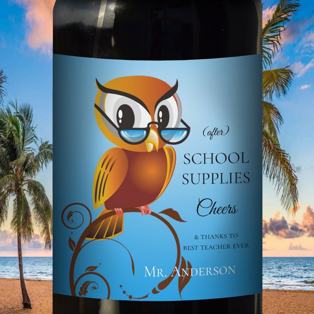 Personalised Funny Owl Teacher Wine Label (Creator Uploaded)