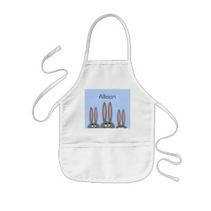 Personalised Funny Peeping Easter Bunnies Blue Kids Apron