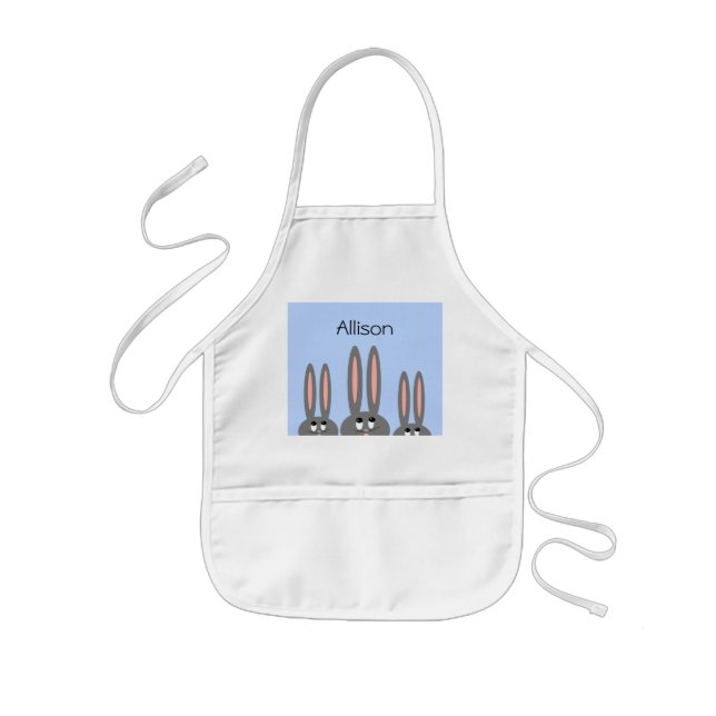 Personalised Funny Peeping Easter Bunnies Blue Kids Apron (Front)