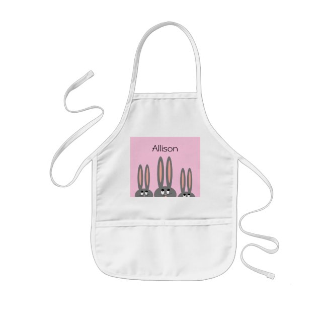 Personalised Funny Peeping Easter Bunnies Pink Kids Apron (Front)