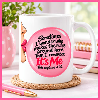 Personalised Funny Pink Bubble Gum Quote Retro Mug