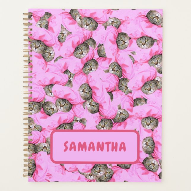 Personalised Funny Pink Cat Planner (Front)