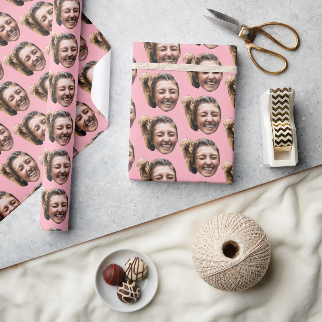 Personalised Funny Pink Custom Face Photo Girly Wrapping Paper (Crafts)