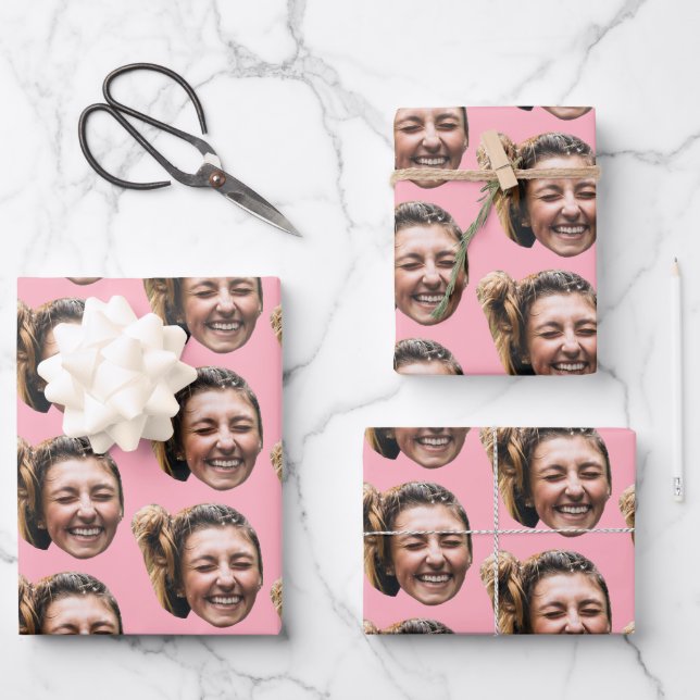 Personalised Funny Pink Custom Face Photo Girly Wrapping Paper Sheet (Front)
