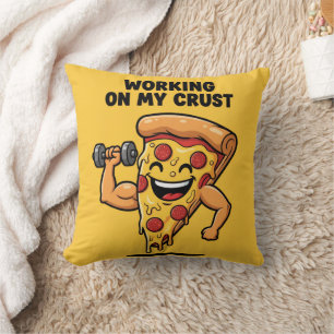 Personalised Funny Pizza Weightlifting Pun Cushion