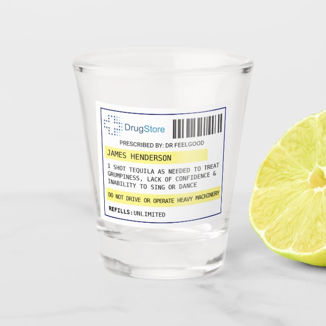 Personalised funny prescription shot glass (Front)