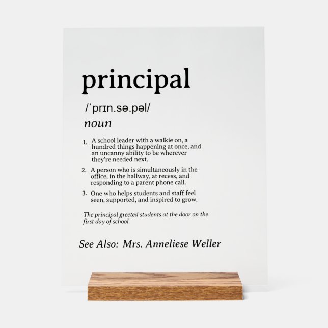 Personalised Funny Principal Definition Acrylic Sign (Front)