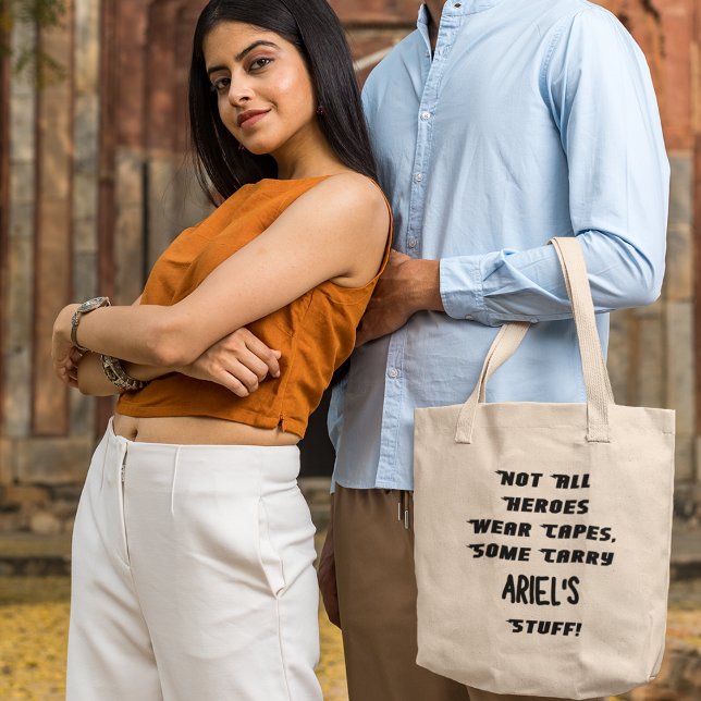 Personalised Funny Quirky Statement Couple's Tote Bag (Shop now and let your heroism shine, no cape required!)
