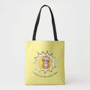 Personalised Funny Quote Yellow Polka Dot Sloth Tote Bag