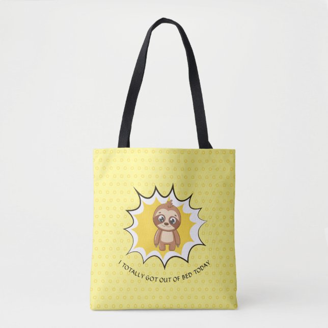 Personalised Funny Quote | Yellow Polka Dot Sloth Tote Bag (Front)