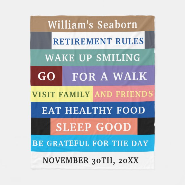 Personalised Funny Retirement Rules Humour  Fleece Blanket (Front)