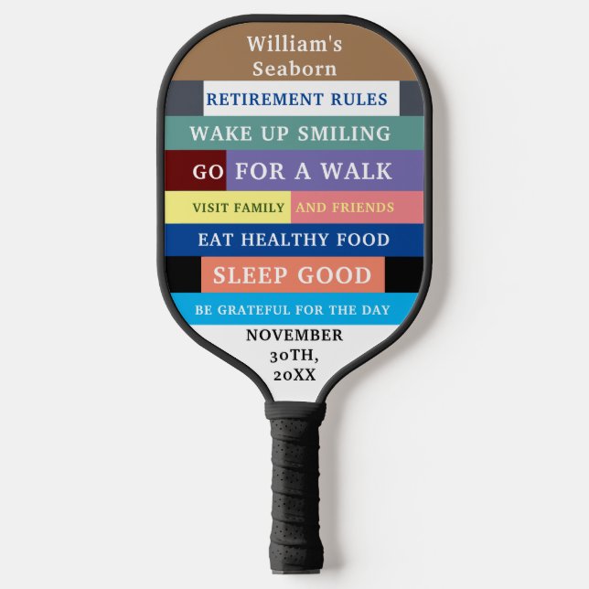 Personalised Funny Retirement Rules Humour Pickleball Paddle (Front)