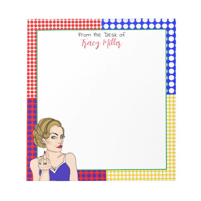 Personalised Funny Retro Lady Flipping the Bird Notepad (Front)