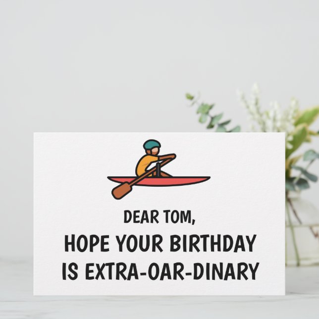 Personalised Funny Rowing Happy Birthday card (Standing Front)