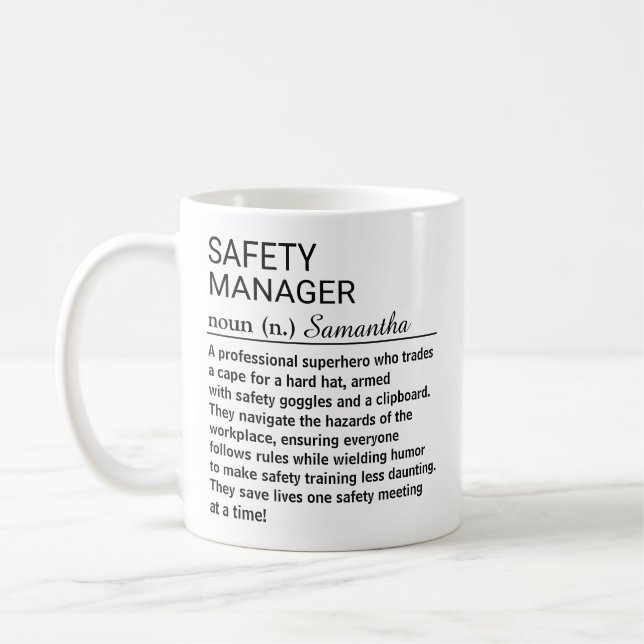 Personalised Funny Safety Manager Definition Coffee Mug (Left)