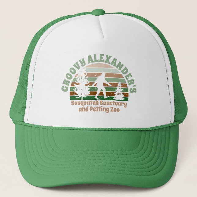 Personalised Funny Sasquatch Sanctuary Trucker Hat (Front)