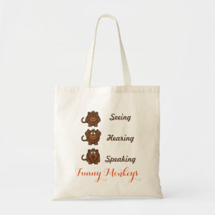 Personalised Funny Seeing Hearing Speaking Monkeys Tote Bag