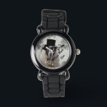 Personalised funny sheep  character watch<br><div class="desc">Easily personalise this funny cute sheep  character wearing black wedding top hat  on a vintage grey and white damask background,  with your name or monogram initials.  Delete the  numbers / numerals if you wish. For matching products and more fun animal characters visit the VINTAGEPRINTSTORE.  Design by Oconnart.</div>