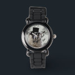 Personalised funny sheep  character watch<br><div class="desc">Easily personalise this funny cute sheep  character wearing black wedding top hat  on a vintage grey and white damask background,  with your name or monogram initials.  Delete the  numbers / numerals if you wish. For matching products and more fun animal characters visit the VINTAGEPRINTSTORE.  Design by Oconnart.</div>