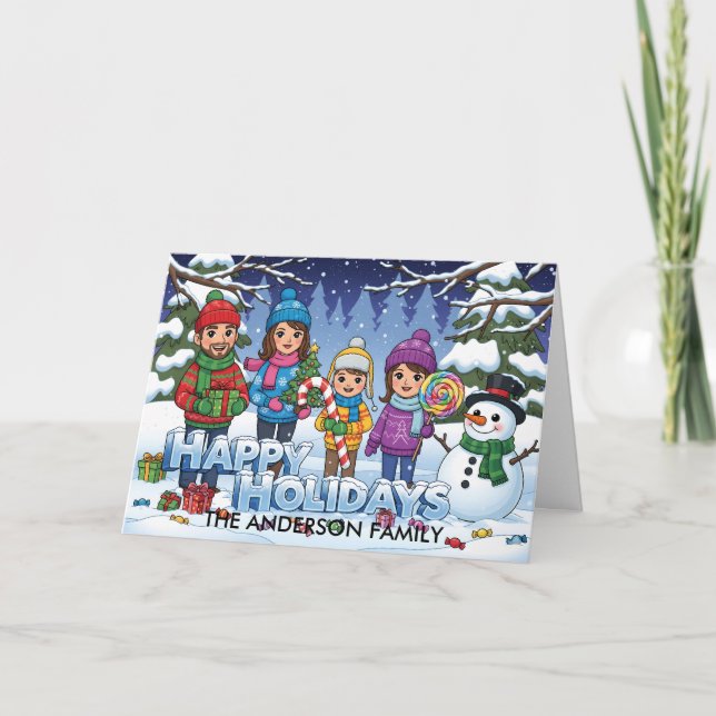 Personalised Funny Snow Scene Holiday Greeting Card (Front)