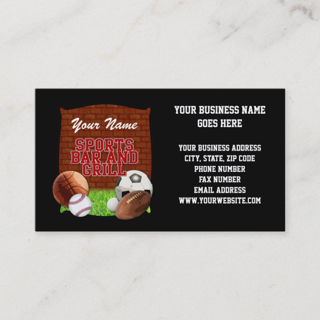 Personalised Funny Sports Bar and Grill Business Card (Front)