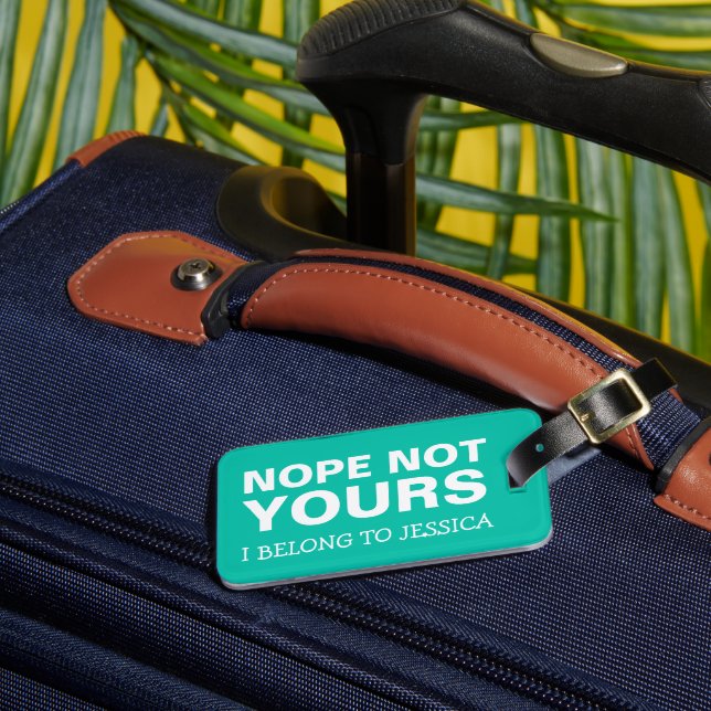 Personalised Funny Travel | Mint Green Luggage Tag (Front Insitu 3)