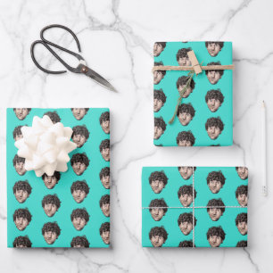 Personalised Funny Turquoise Custom Face Photo Wrapping Paper Sheet