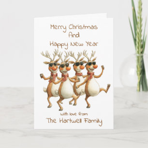 Personalised Funny Watercolour Reindeer Family Holiday Card