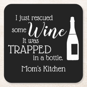 Personalised Funny Wine Lover Quote Mum Kitchen Square Paper Coaster