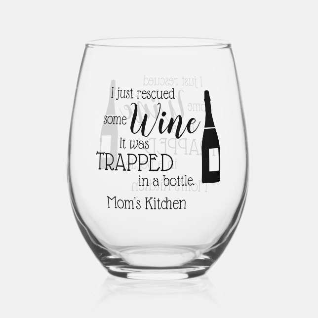 Personalised Funny Wine Lover Quote Mum Kitchen Stemless Wine Glass (Front)