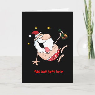 Personalised Funny Xmas cartoon drunk Santa Holiday Card