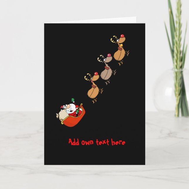 Personalised Funny Xmas cartoon Santa Reindeer Holiday Card (Front)