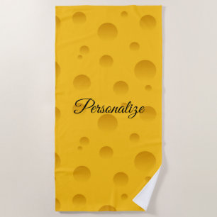 Personalised funny yellow swiss cheese print beach towel
