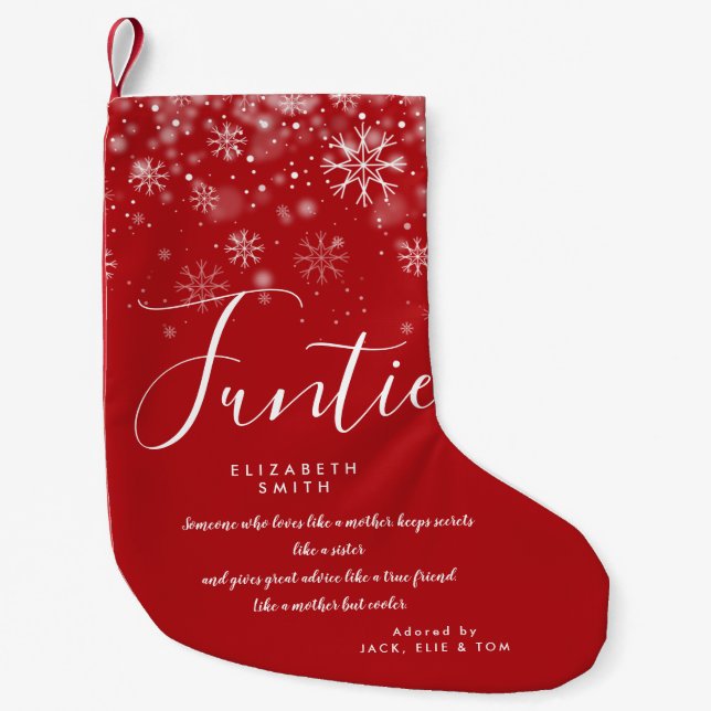 Personalised Funtie Auntie Quote Holiday Snow Small Christmas Stocking (Front)