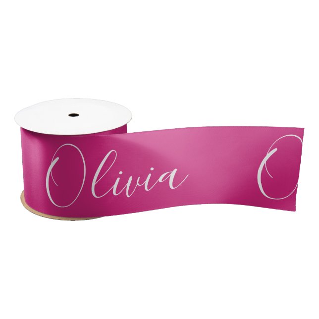Personalised Fuscia Pink Elegant Name Satin Ribbon (Spool)