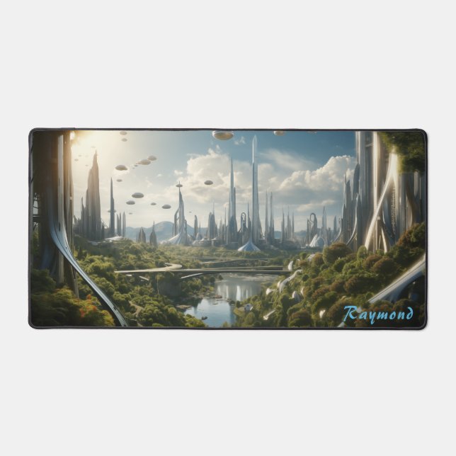Personalised Future City Landscape Desk Mat  (Front)