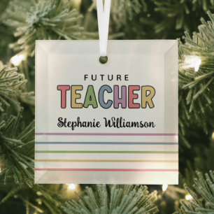Personalised Future Teacher Colourful Cute Gifts Glass Tree Decoration