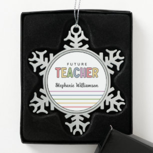 Personalised Future Teacher Colourful Cute Gifts Snowflake Pewter Christmas Ornament