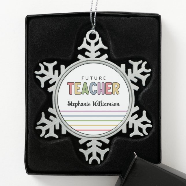 Personalised Future Teacher Colourful Cute Gifts Snowflake Pewter Christmas Ornament (Box)