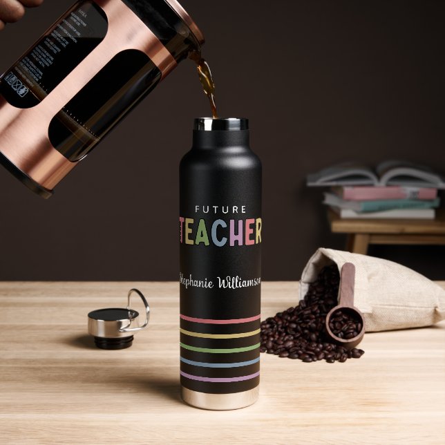 Personalised Future Teacher Colourful Cute Water Bottle (Coffee)