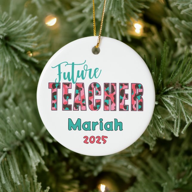 Personalised Future Teacher Leopard Print Ornament (Tree)