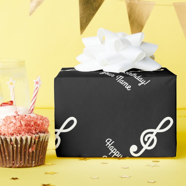Personalised G Clef Treble music note Birthday Wrapping Paper (Birthday Party)