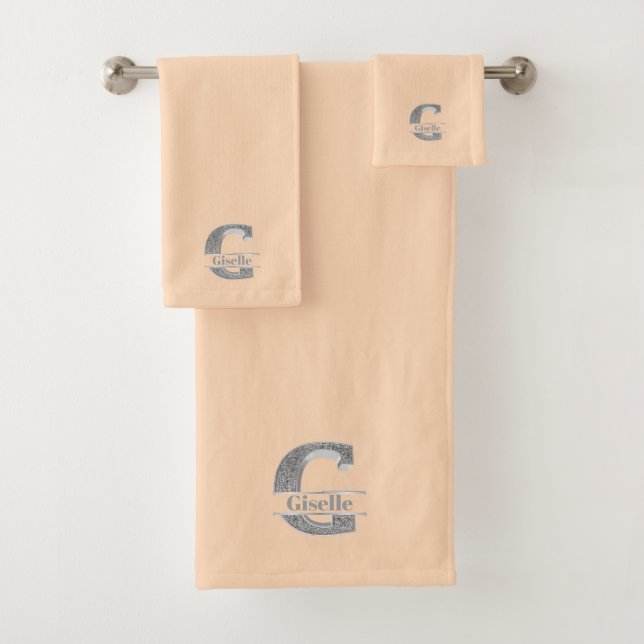 Personalised G Initial Silver Monogram Your Name B Bath Towel Set (Insitu)