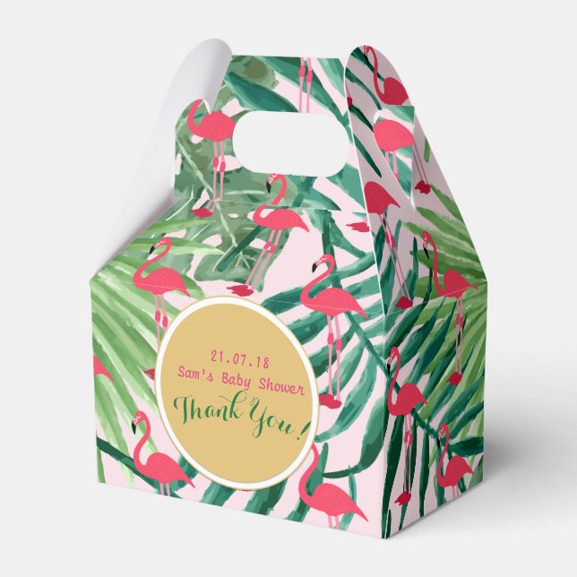 Personalised Gable Boxes Tropical Leaf Flamingos (Front Side)