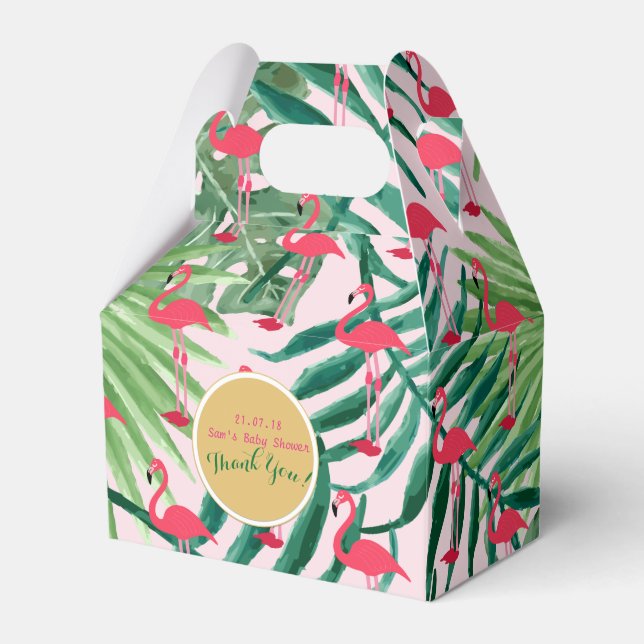 Personalised Gable Boxes Tropical Leaf Flamingos 2 (Front Side)