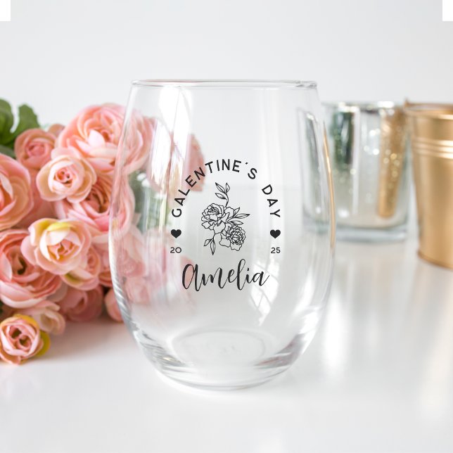 Personalised Galentine's Day Stemless Wine Glass (Creator Uploaded)