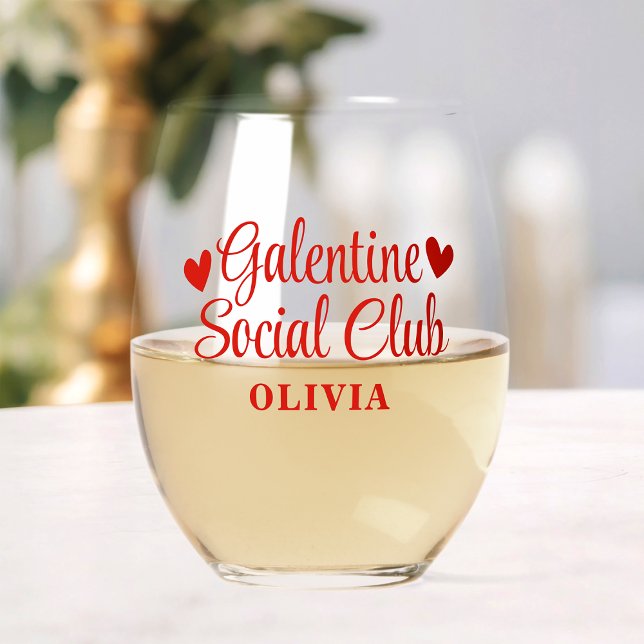 Personalised Galentine's Party Favour Gift for Her Stemless Wine Glass (Creator Uploaded)