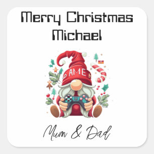 Personalised Gamer Christmas Card Square Sticker